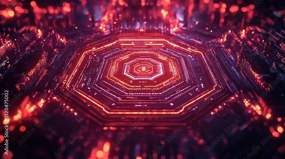 Poster futuristic hexagonal pattern with glowing lights and ai elements