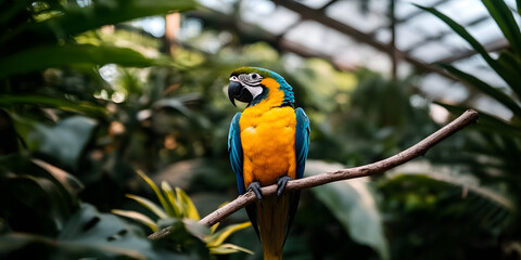 Obraz premium Papagaio colorido empoleirado em um galho tropical