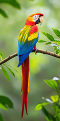 Obraz premium Papagaio colorido empoleirado em um galho tropical