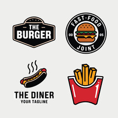 Obraz premium food logo for burger and hamburger sandwich fast food restaurant, burger pizza illustration icon