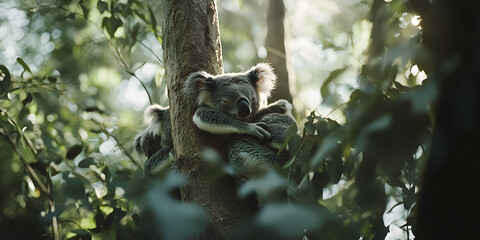 Fototapeta premium Coalas fofos dormindo nas árvores