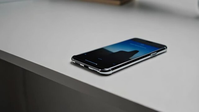 Smartphone notification lighting up in sequence on desk