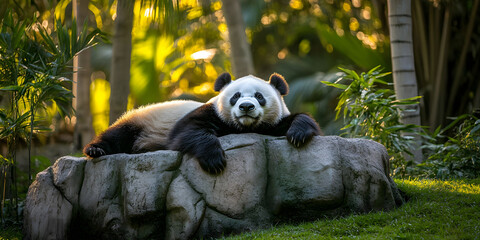 Obraz premium Panda fofinho comendo brotos de bambu