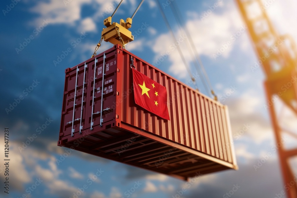 Aufkleber a large red container with a red and white flag on it