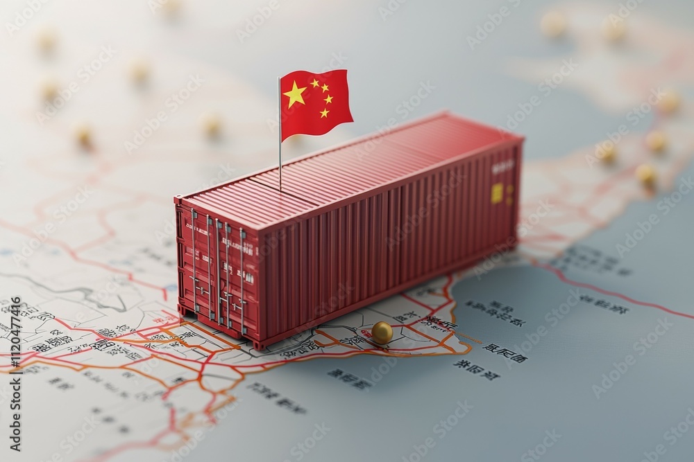 Aufkleber a red container with a flag on top of it is on a map