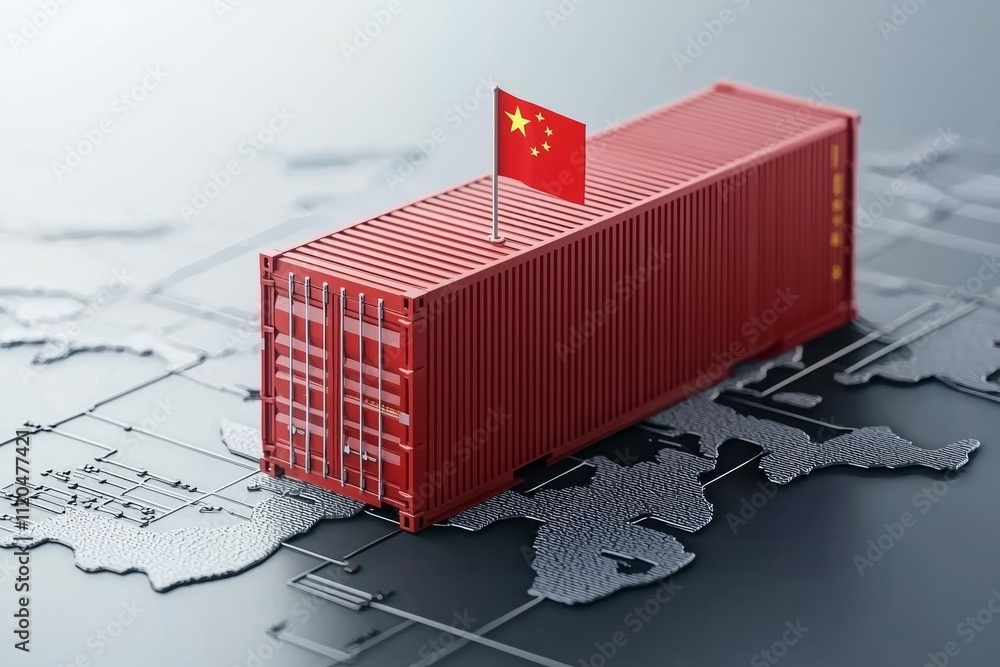Poster a red container with a flag on top of it