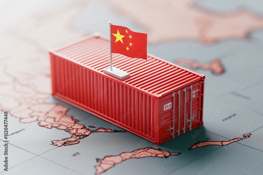 Aufkleber a red container with a flag on top of it is placed on a map of the world