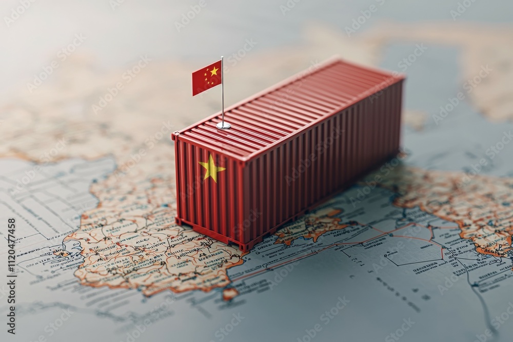 Aufkleber a red container with a flag on top of it is on a map