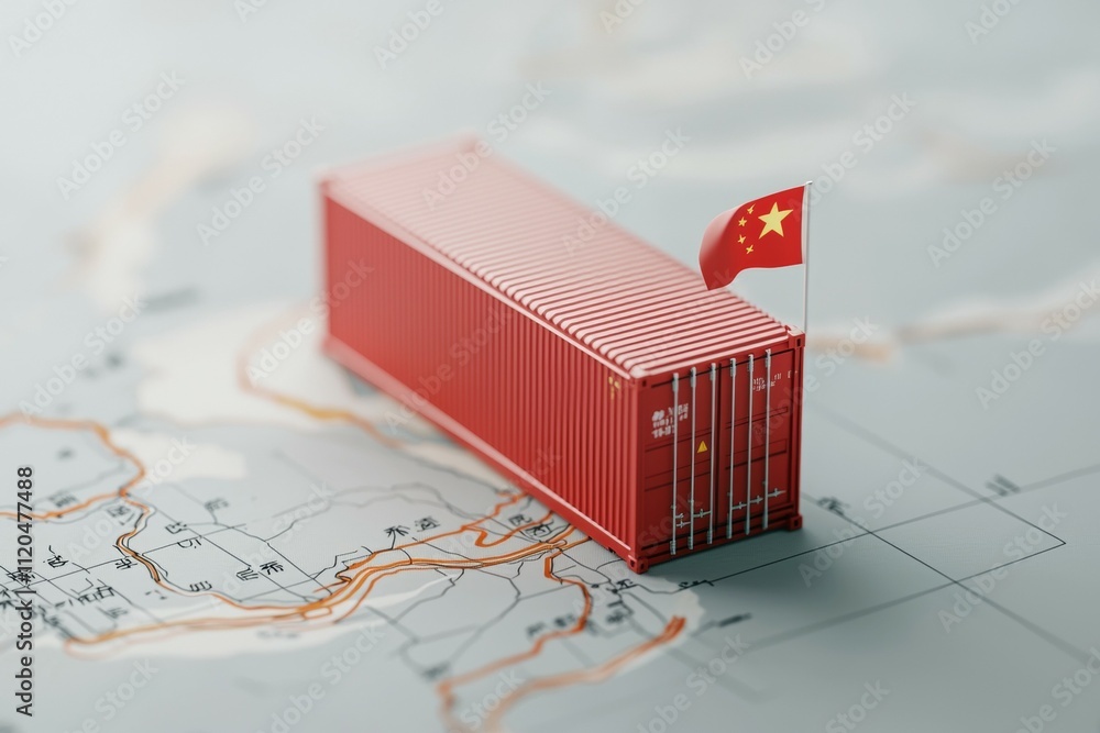 Aufkleber a red container with a flag on top of it is on a map