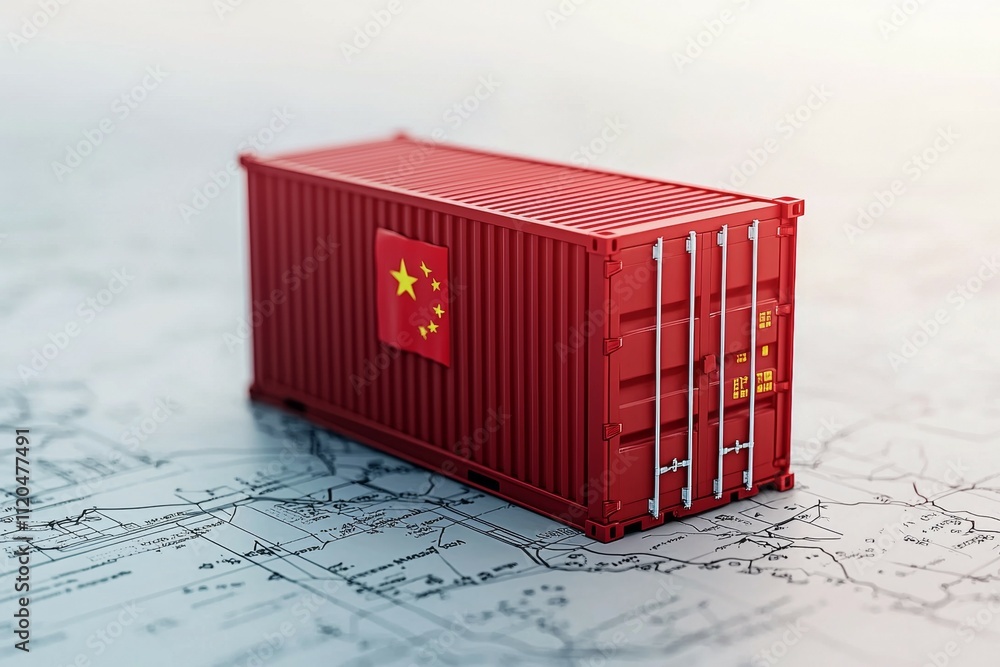 Aufkleber a red container with a chinese flag on it is on a map
