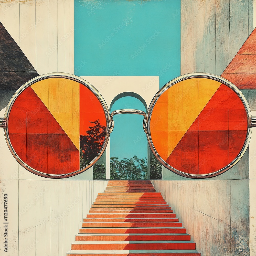 Poster vibrant geometric art displaying reflection urban setting digital artwork abstract environment creat