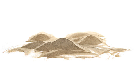 Desert sand pile, dune isolated on white, with clipping path, side view