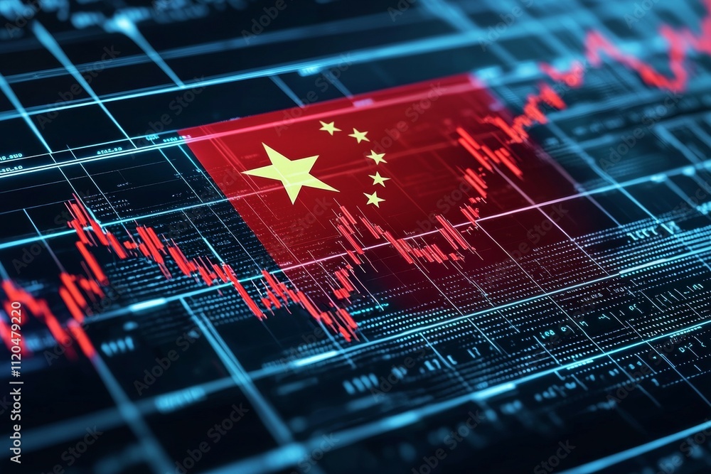 Poster a red and white chinese flag is displayed on a computer screen with a downward t