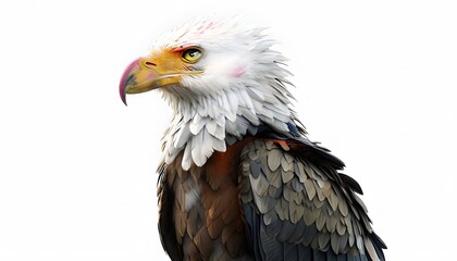 Fototapeta premium African Fish Eagle Perched with Sharp Beak on a White Background