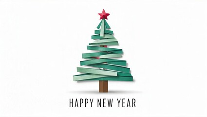 Happy New Year - festive Christmas tree, complete with, baubles and a star.