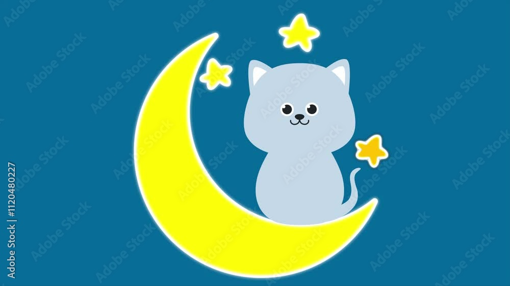 Poster cat sitting on the moon. abstract loop animation