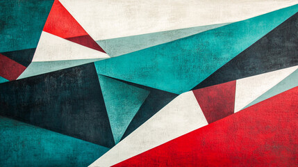 Fototapeta premium Abstract Geometric Art Teal Red White Black Triangles Texture Background