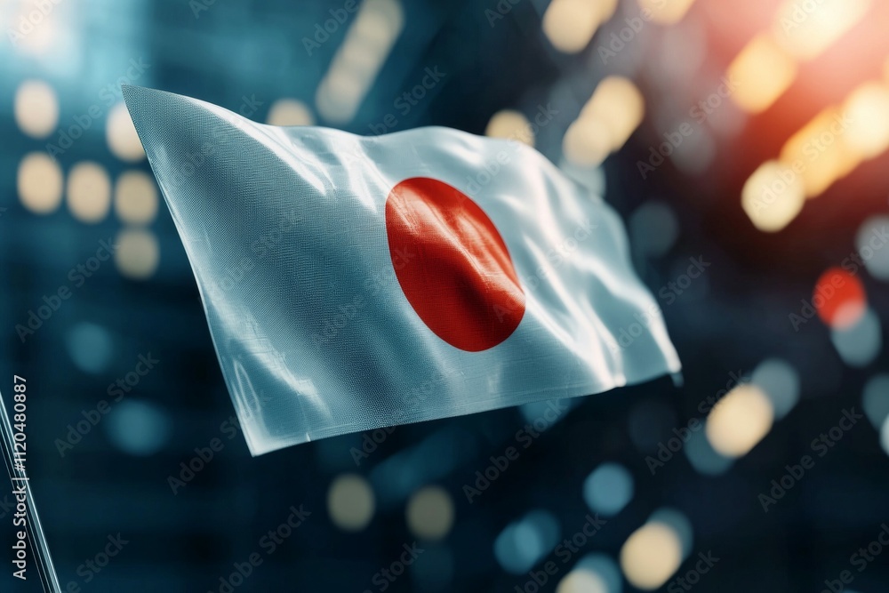 Poster a red and white flag with a red circle in the middle