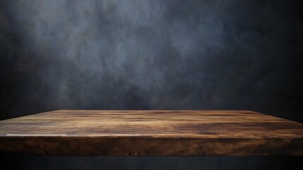 Empty Dark Wooden Table Top in a Cafe Background Setting