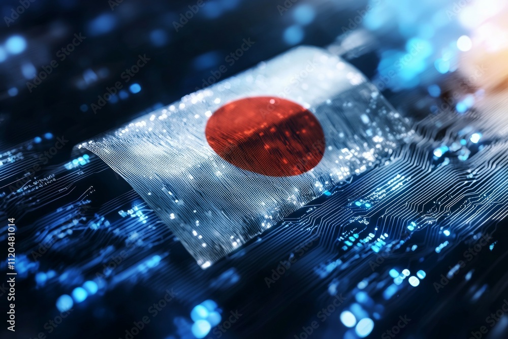 Poster a flag of japan is displayed on a computer screen