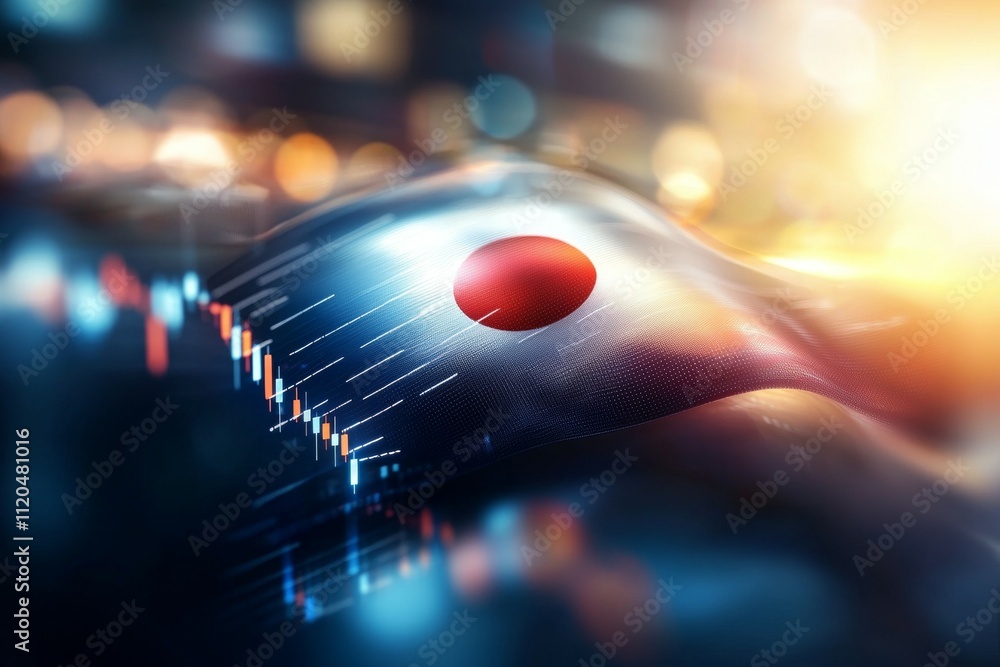 Aufkleber a flag with a red circle on it is shown in a blurry, abstract style