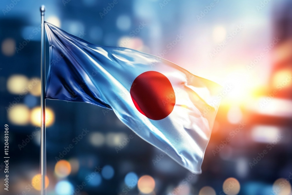 Poster a flag with a red circle in the middle and a white background