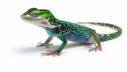 Obraz premium Anole Lizard with Green Scales on a White Background