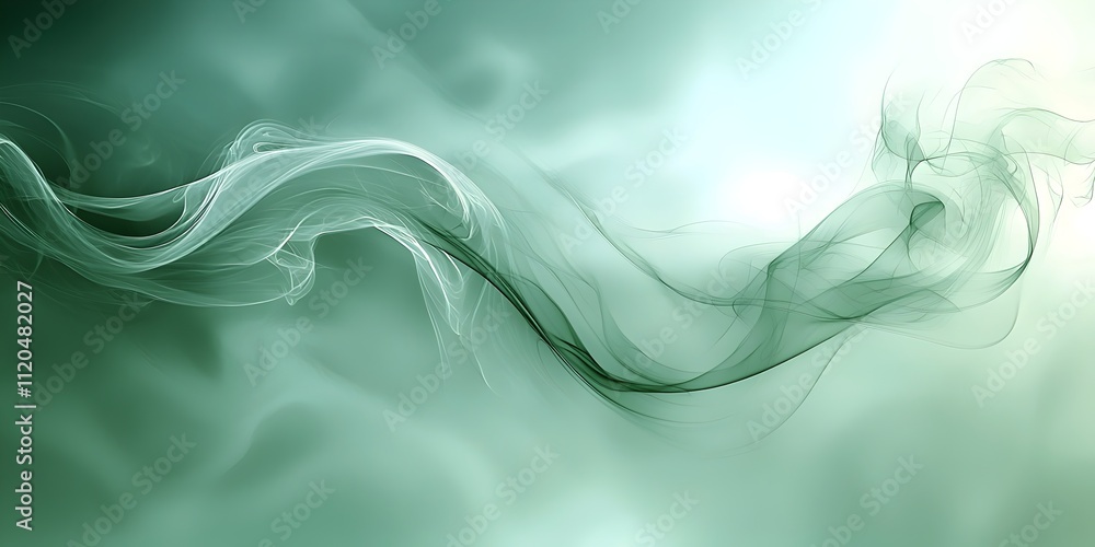 Poster abstract green smoke wave swirling gracefully, creating a calming and ethereal effect with soft tone
