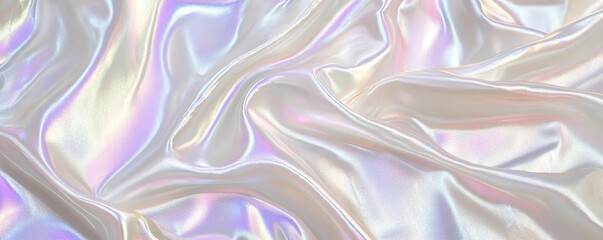 Abstract shimmering satin-like fabric in pastel tones  with a glossy, flowing texture, creating a luxurious and dreamlike aesthetic. Background, wallpaper or banner