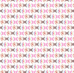 Vibrant Repeating Geometric Pattern with Colorful Starburst Motifs in Red, Blue, Green, and Purple on a White Background, Perfect for Modern Decorative and Textile Design Applications