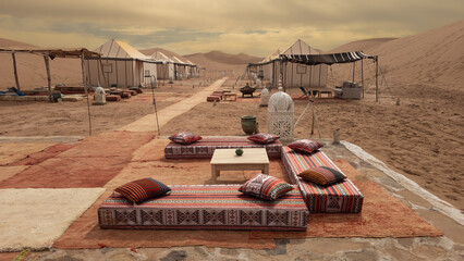 Luxury bivouac in the Sahara desert in Morocco, Chegaga Dunes © Gilles Rivest