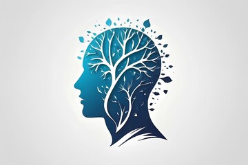 winter conceptual artwork with a tree silhouette inside a glowing blue head