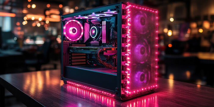 Custom RGB Gaming PC with High-Performance Cooling and Aesthetic Lighting Effects