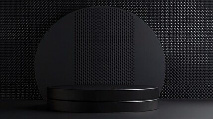 Sophisticated Black Abstract Geometric Scene with 3D Elements