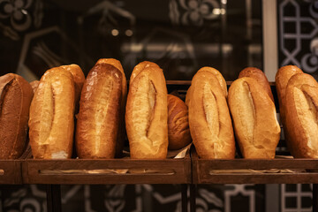 Breads in the market, breads in the bakery, daily shopping, carbohydrates, slimming down, high calorie products, crusty bread