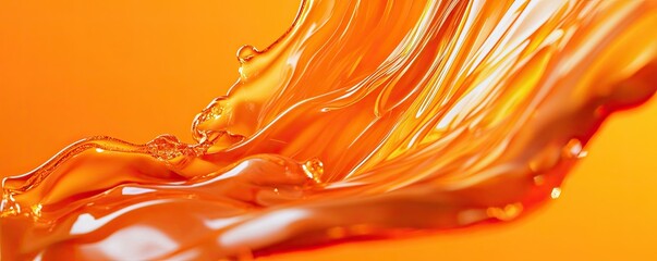 Abstract orange and white waves with smooth, glossy textures and scattered golden speckles,...