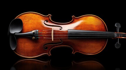 Fototapeta premium Polished violin on black background. (1)