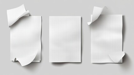 A set of realistic notepad pages with detailed textures and slightly curled edges.

