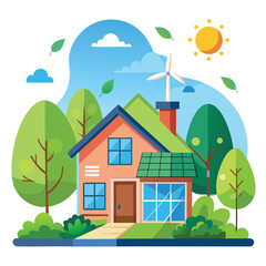 Ecology concept with green eco city background.Environment conservation resource sustainable.Vector illustration.