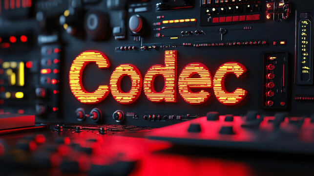 3D Codec Header Banner with Digital Circuit Background in Red Light