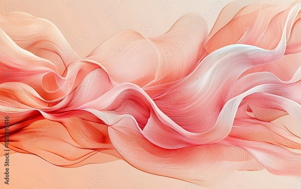 Poster abstract colorful wave design in soft pink and white tones, creating a flowing and dynamic visual ef