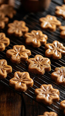 Fototapeta premium Freshly baked gingerbread cookies cooling on a wire rack for the holiday season