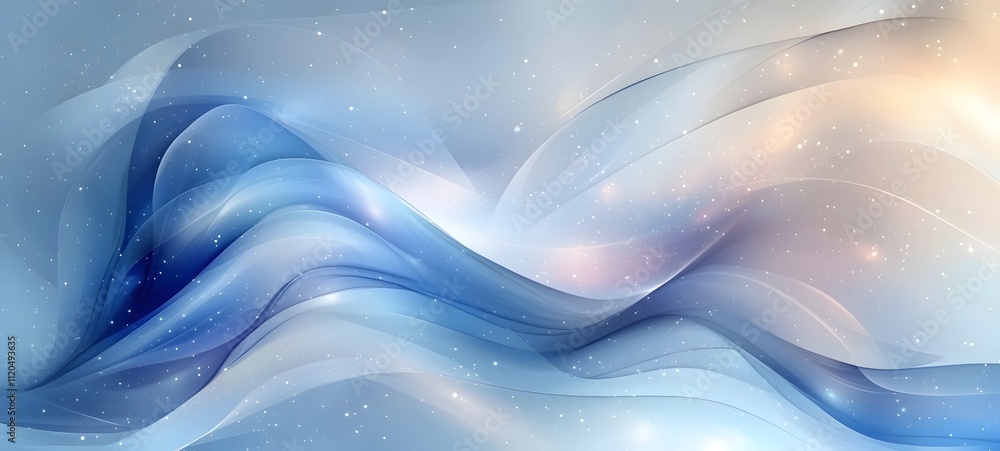 Poster a mesmerizing abstract digital background featuring fluid waves of blue and soft pastel hues, creati