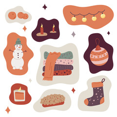 Christmas sticker set, happy holidays elements collection, happy holidays elements set.
