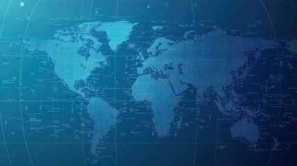 Digital world map with a blue gradient background.