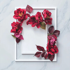 Creative Layout with Red Flowers and White Frame - Spring Minimalistic Banner