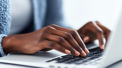 Focused student typing on laptop keyboard for learning and study projects