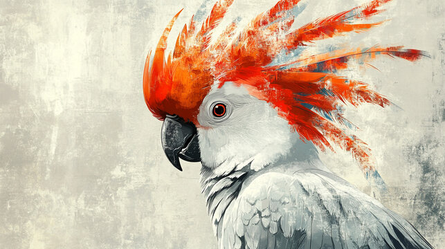 Majestic Goffin s Cockatoo Portrait  Vibrant Orange Crest  Detailed Feathers  Bird Art