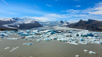 Melting glaciers and shimmering icebergs in a pristine Icelandic natural reserve