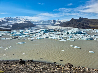 Melting glaciers and shimmering icebergs in a pristine Icelandic natural reserve